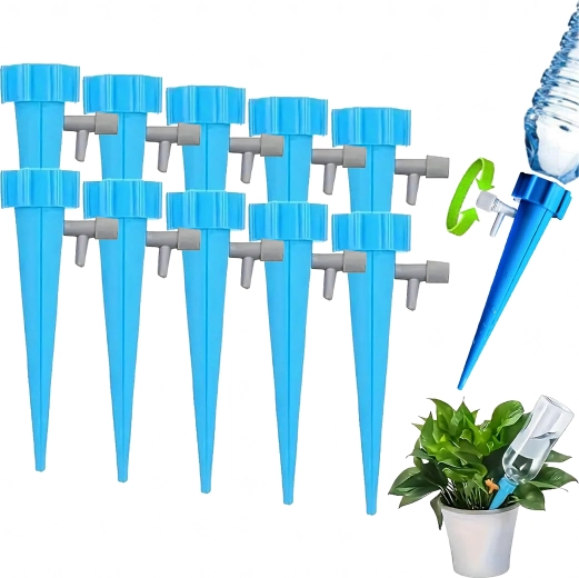 Lot de 10 pointes d’arrosage pour bouteilles avec valve réglable pour fleurs et plantes d’intérieur