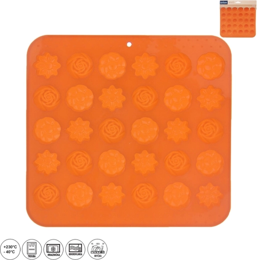 Silicone chocolate mold – flowers, 30 shapes, orange