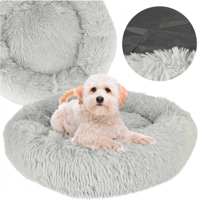 Plüschiges Bett für Hund und Katze 60 cm hellgrau