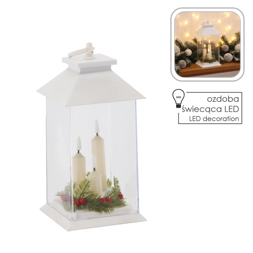 Witte LED-lantaarn met drie kaarsen en timer 14 × 14 × 27 cm