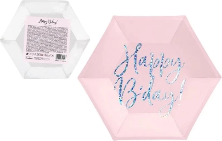 Borden Happy B’day! poederroze 20 cm (6 stuks)