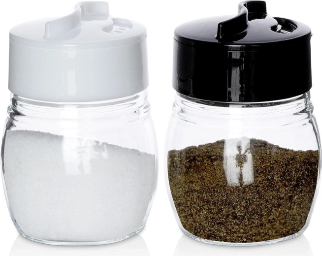 Glas-Salz- und Pfefferstreuer, Set 2 Stk., 75 ml, mit verschließbarem Deckel