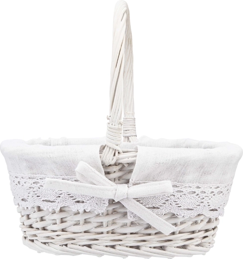 Altom Design white wicker basket with handle and fabric liner