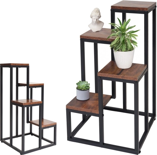Metal 4-tier flower stand in antique oak decor - 1 piece