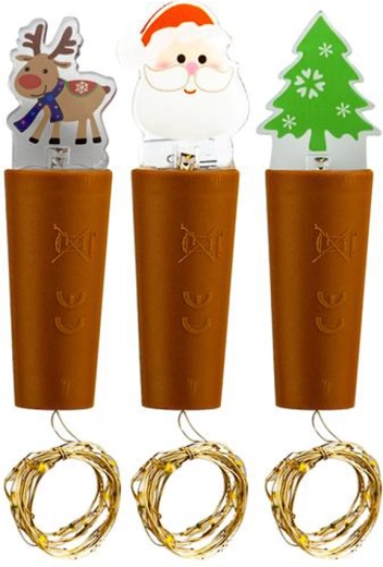Bouchon décoratif avec guirlande LED pour bouteille, 9 LED, blanc chaud