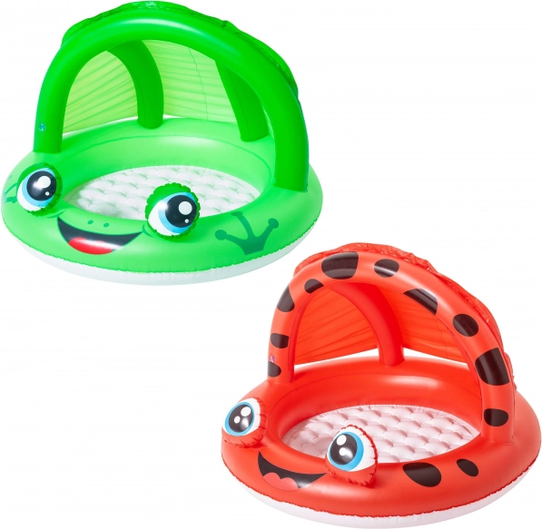 Opblaasbaar kinderzwembad met zonneluifel – kikker/lieveheersbeestje, 97 × 66 cm