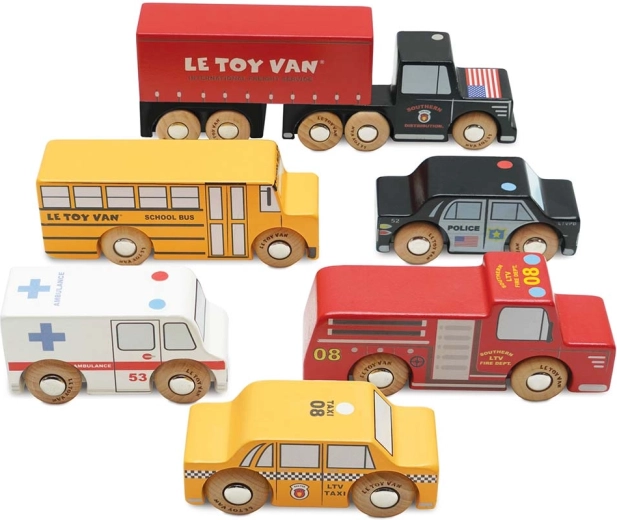 Petites voitures en bois New York – lot de 6 pcs Le Toy Van