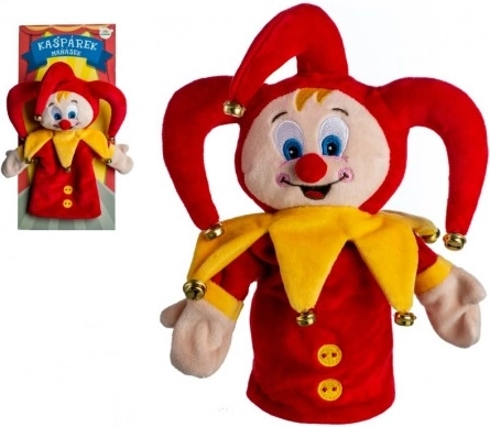 Pluchen handpop nar met belletjes, 28 cm
