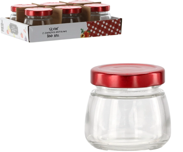 Glasdose 100 ml mit rotem Metalldeckel