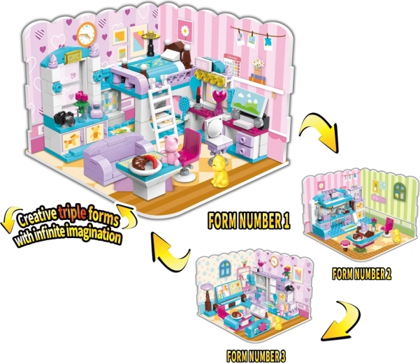 qman onbeperkte ideeën meisjeskamer 3-in-1 bouwset (194 stukjes)