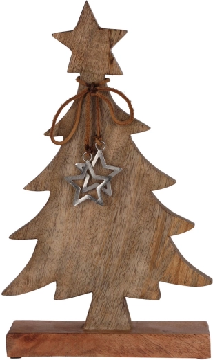Kerstdecoratie boom van mangohout met aluminium sterren