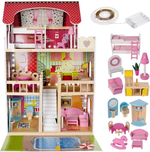 Houten poppenhuis met zwembad