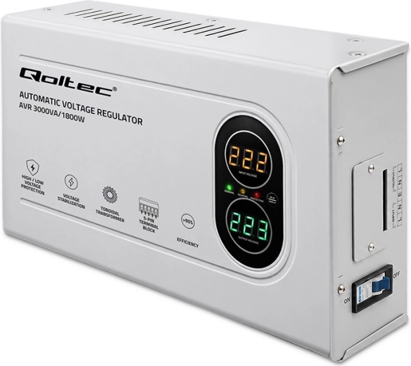 Qoltec automatische spanningsstabilisator AVR 3000 VA / 1800 W
