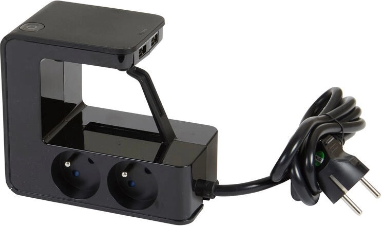 Stekkerdoos met klem 4× stopcontact 2P+Z en 2× USB, zwart, 1,5 m