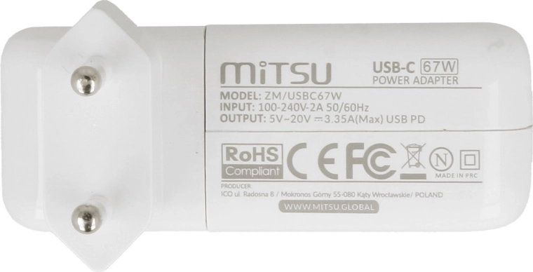 USB‑C Power Delivery met een vermogen van 67 W