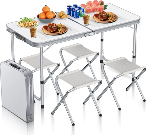 Klappbares Camping-Set CAMP 120 – Tisch und 4 Stühle, weiß