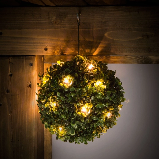 Hangende zonne-buxus met 20 warmwitte leds, 25 cm