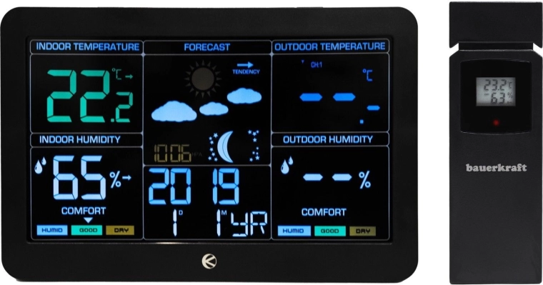Kabellose Wetterstation mit Außensensor, Barometer und funkgerührter Uhr