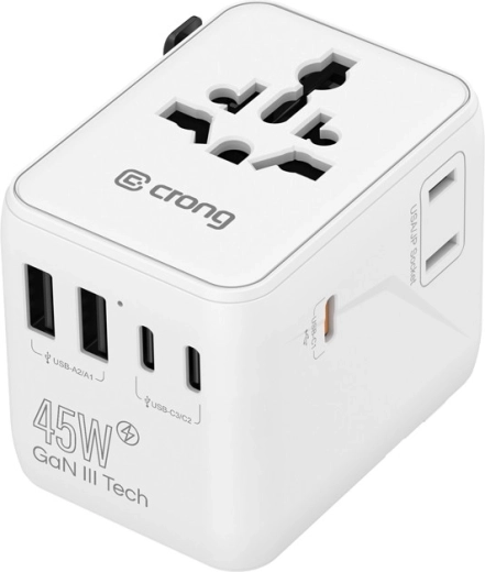 5× USB-Ports + AC-Steckdose für weitere Geräte