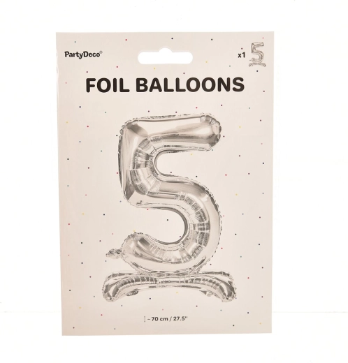 Ballon aluminium sur pied chiffre 5 argenté 70 cm