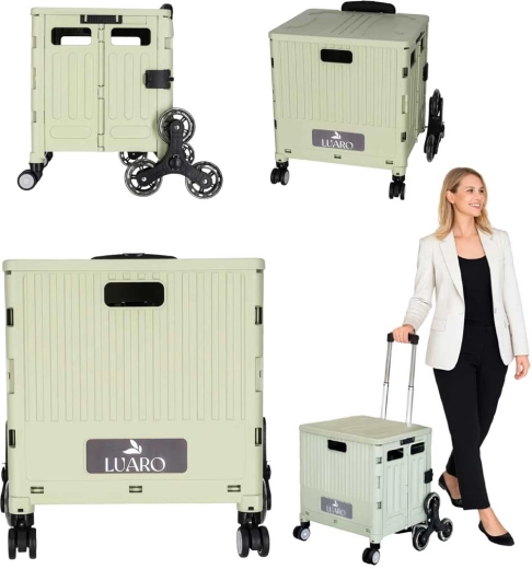 Zusammenklappbarer Einkaufswagen LUARO 32 l mit Treppensteig-Rädern und Deckel
