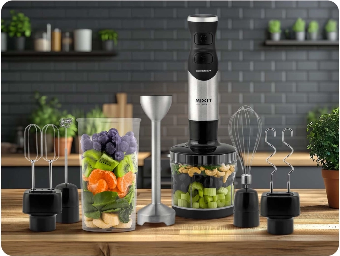 Ensemble complet 6-en-1 : mixage, hachage, fouettage et pétrissage