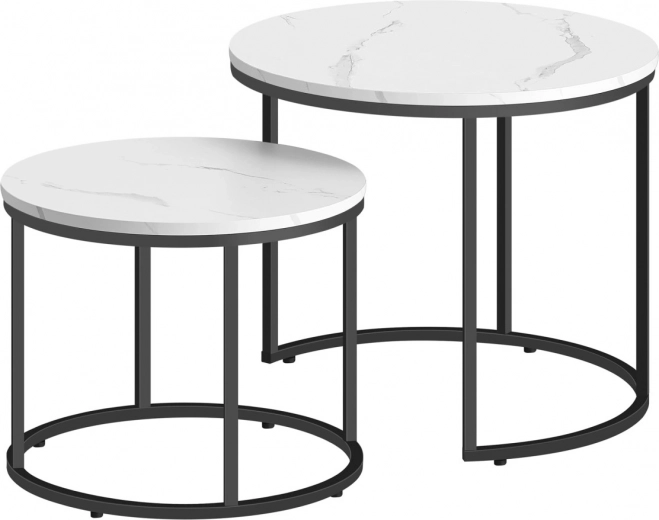 Set van 2 ronde salontafels met marmerdecor en zwarte poten