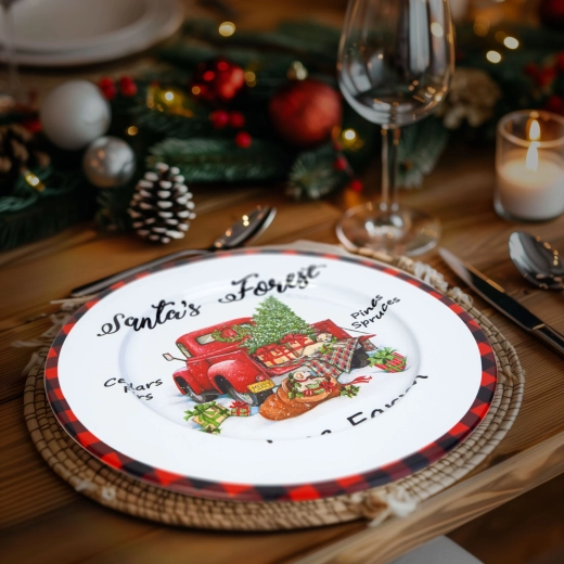 Kerstmetalen dienblad met automotief, wit, 33 cm