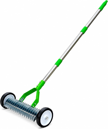 Wheels and long handle for comfortable pushing