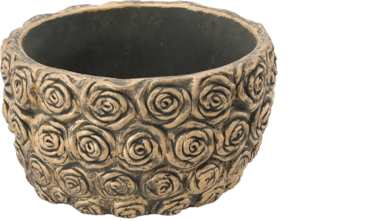 Cement planter with rose relief in gold finish 18 × 18 × 10.5 cm