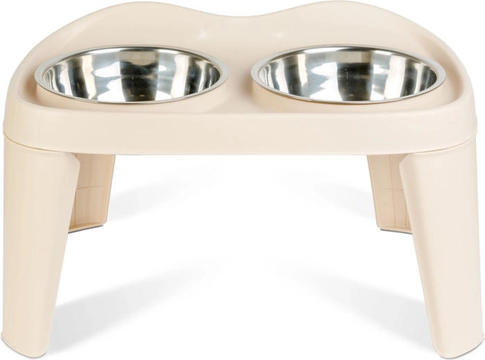 Support surélevé avec deux gamelles en acier inoxydable pour chiens et chats, taille S, blanc