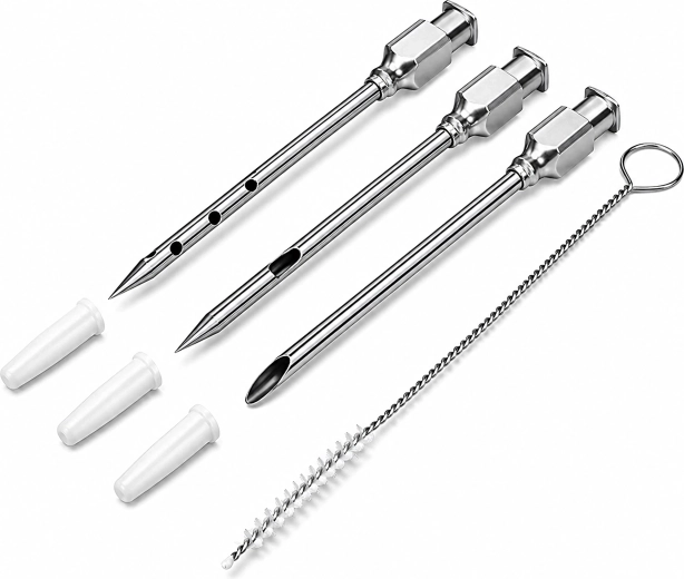 3 replaceable needles for different marinades
