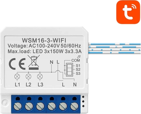 Slimme WiFi-schakelmodule Avatto TUYA, 4‑kanaals – Driekanaals