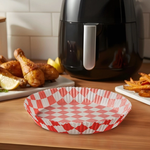 Backpapier für die Heißluftfritteuse, kariert, rund, 20 cm, 50 Stück