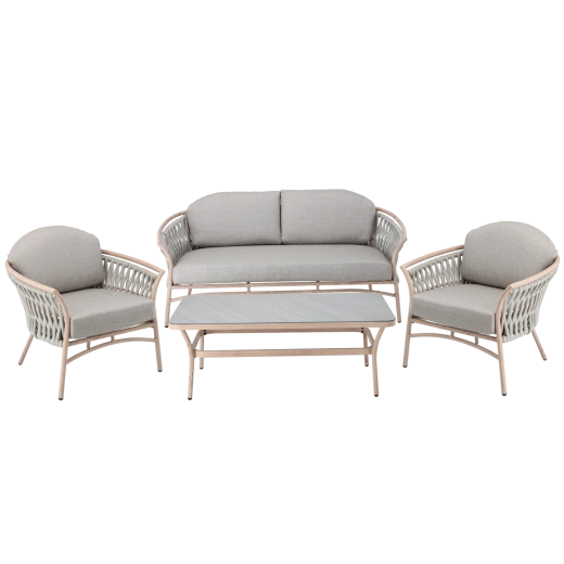 Aluminium tuinmeubelset VALLETTA met bank, 2 fauteuils en tafel - 4 stuks