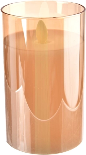 Bougie LED en verre beige 8 × 13 cm