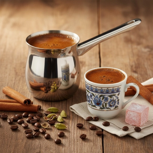 Traditionelle Zubereitung von türkischem Kaffee zu Hause