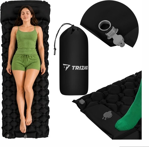 Self-inflating camping sleeping pad for 1 person Trizand 190 × 60 cm with foot pump and carry bag