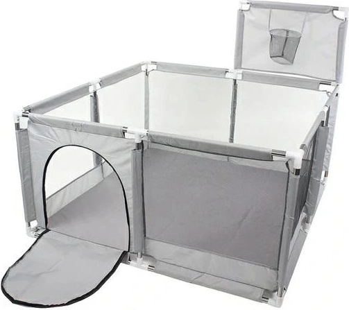 Children's playpen 130 × 130 cm with ball pit and hoop – gray