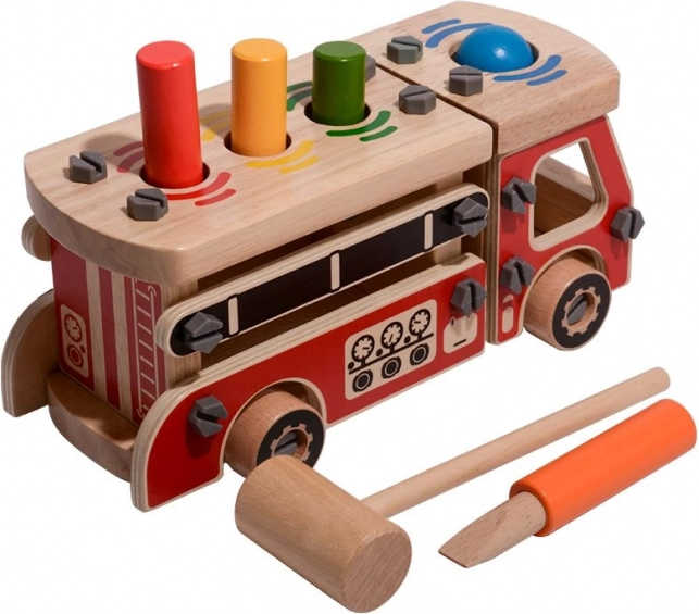 Houten brandweer constructieset met hamertje LUCY & LEO