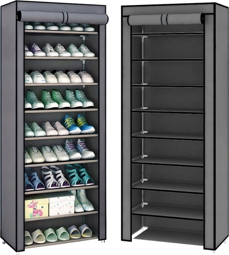 Folding fabric shoe rack with multiple shelves