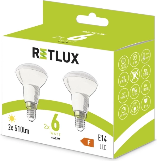 Ampoule LED réflecteur Retlux R50 E14 blanc chaud - 2 pièces