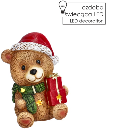 Kerstfiguur van een beertje met cadeaus en ledverlichting