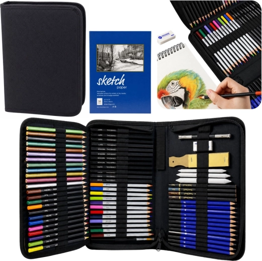 Art set for drawing and sketching in a case, 74 pcs
