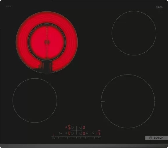 Table de cuisson vitrocéramique Bosch PKF631FP3E avec DirectSelect et PowerBoost
