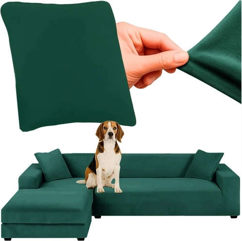 Ruhhy elastischer Veloursbezug für Ecksofa 145–185 cm, grün