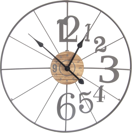 Wanduhr aus Holz und Metall in Grau, 60 cm