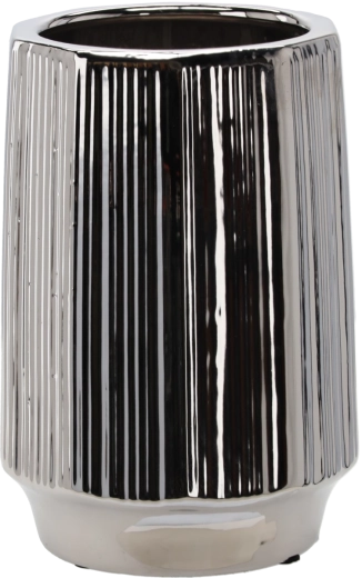 Ceramic planter cover, silver striped, 22 × 22 × 32.5 cm