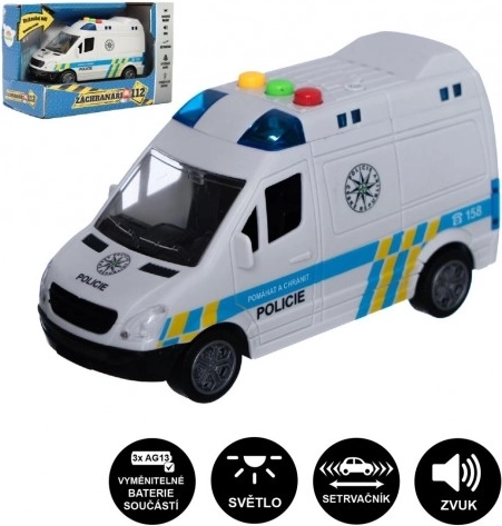 Friction-Powered Police Van with Light and Sound, 15 cm