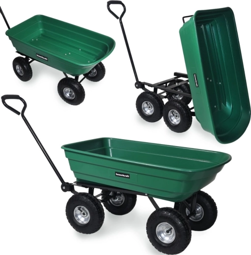 Garden transport cart with tipping tub, 100 l / 300 kg, green